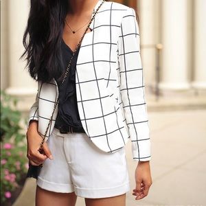 H&M Grid Print Blazer with Slight Shoulder…